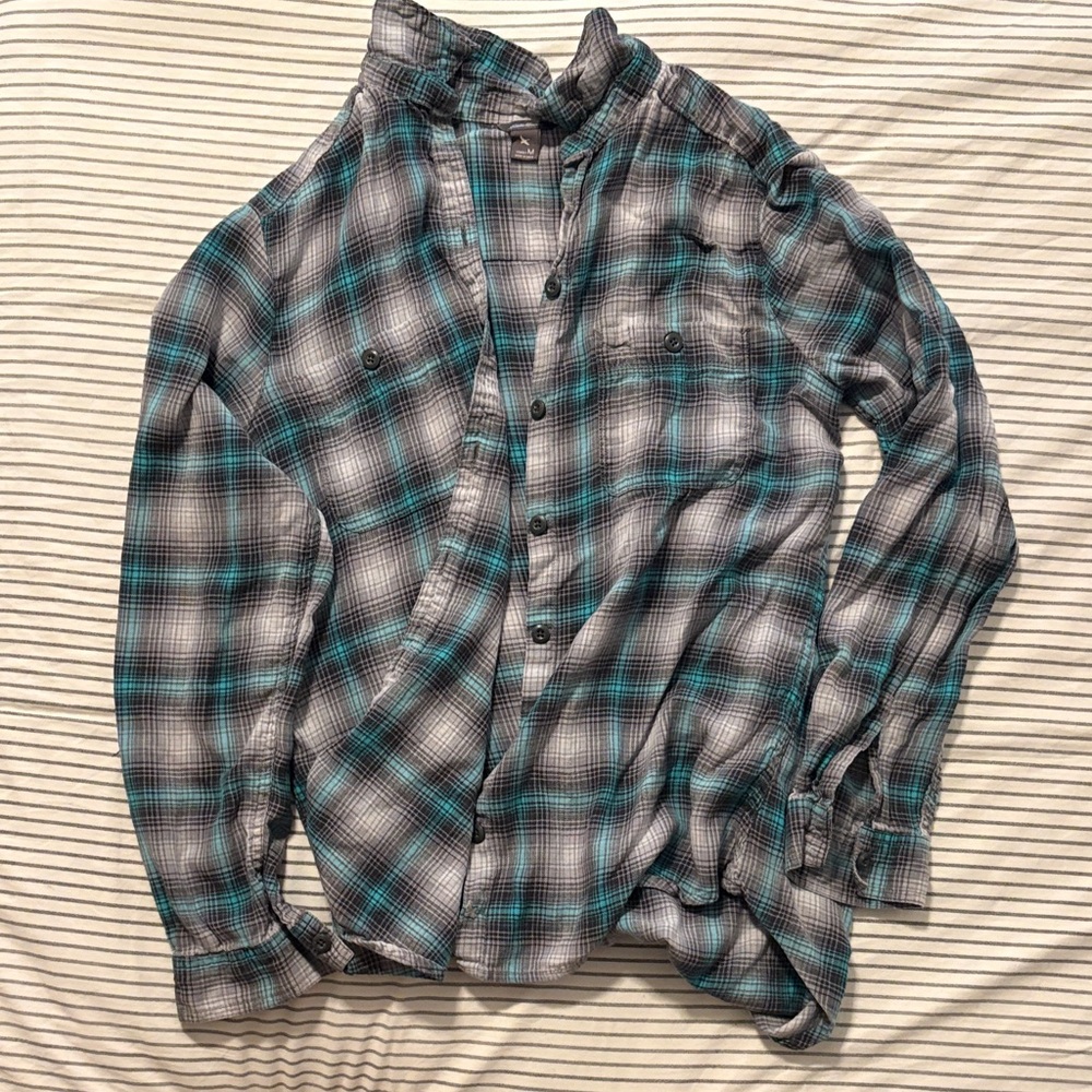 Eddie Bauer Women’s Plaid Button-Up Shirt - Blue and Gray